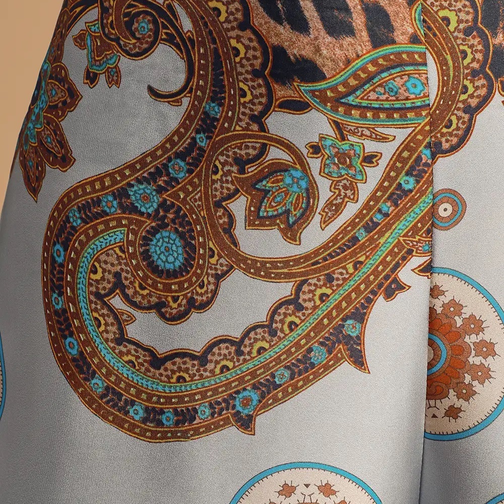 Island Getaway Blue Multi Scarf Print Satin Wide-Leg Pants - Picture 4 of 7